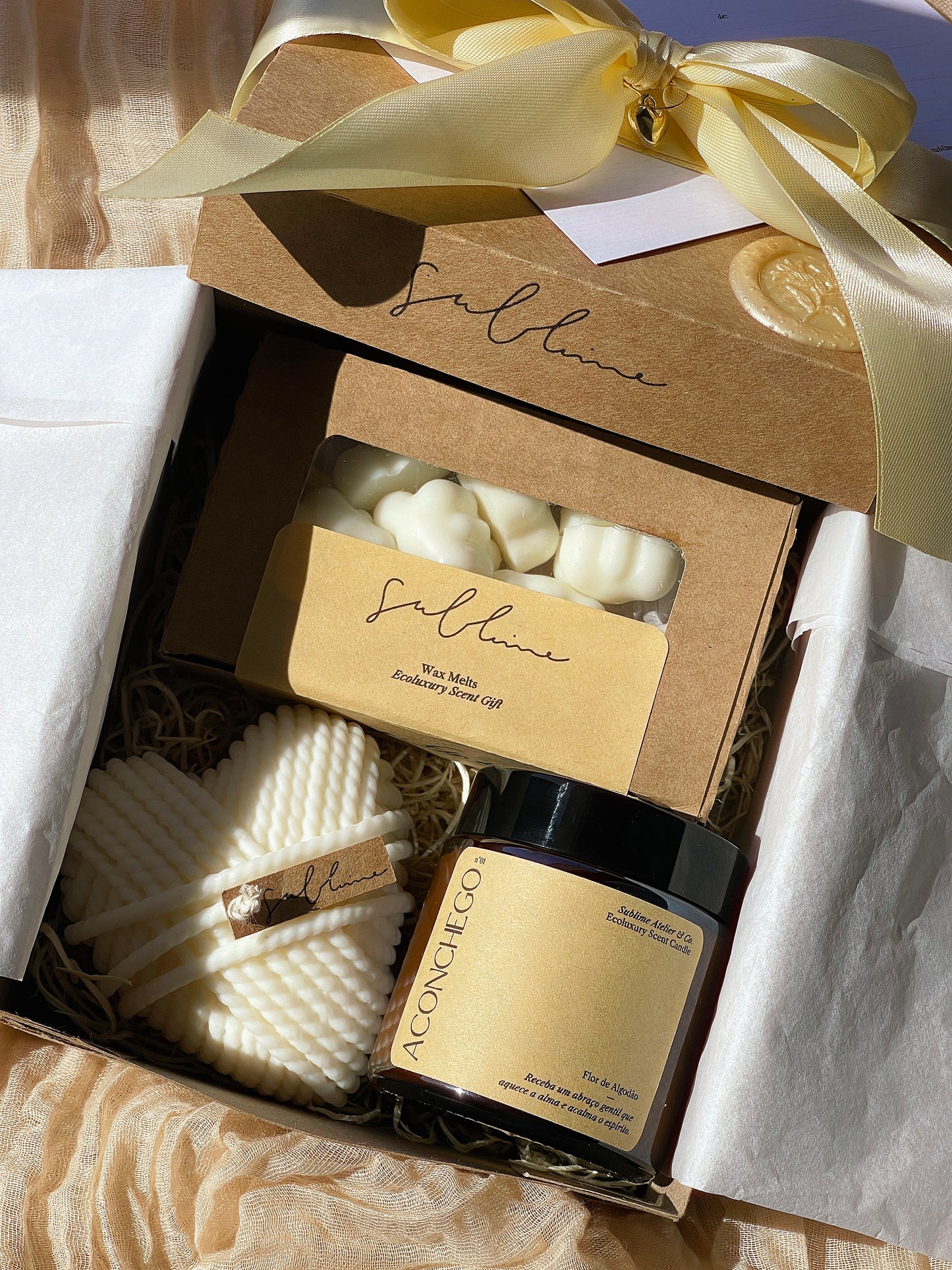 Coffret Best Sellers - Wax Melts, Vela Perfumada e Vela Decorativa Coração de Lã