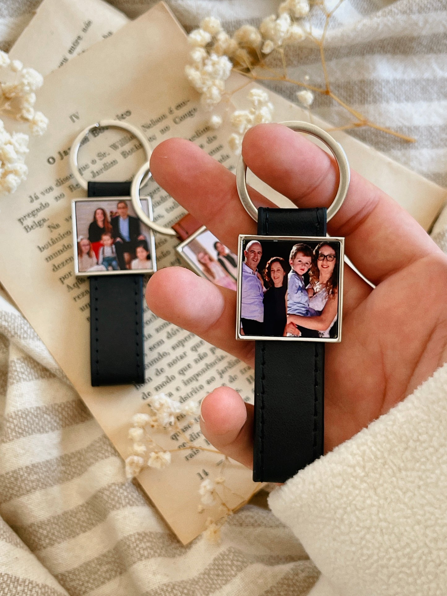 Porta-Chaves Personalizado com Foto - Couro Preto