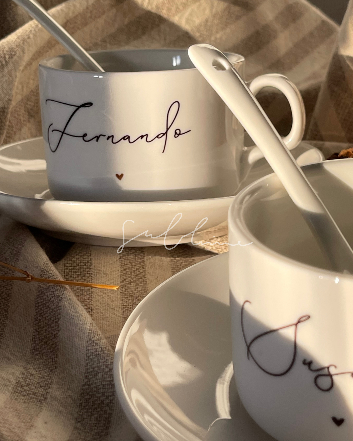 Conjunto de Chávena Personalizada - Nome, Coração e Frase