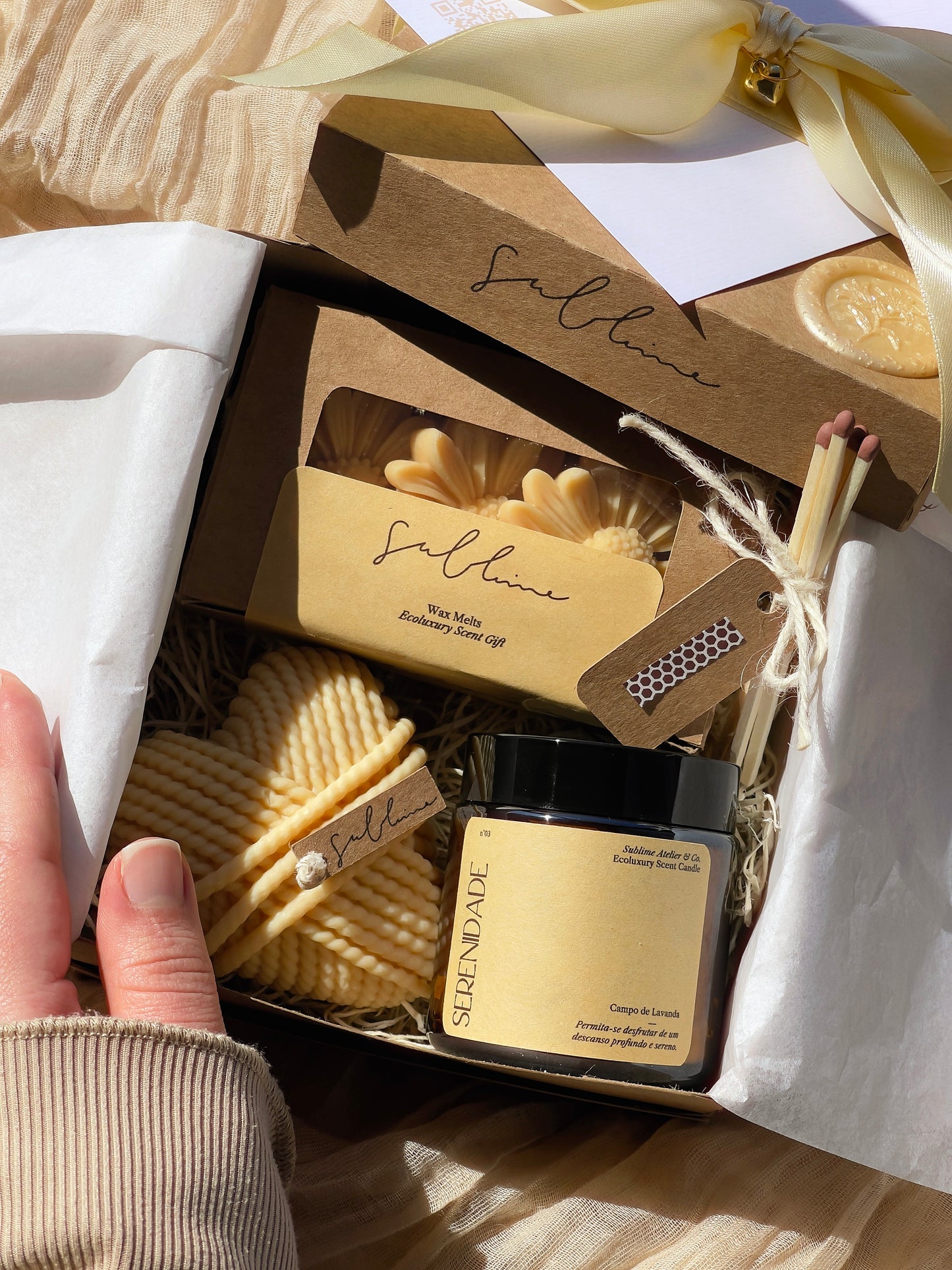 Coffret Best Sellers - Wax Melts, Vela Perfumada e Vela Decorativa Coração de Lã