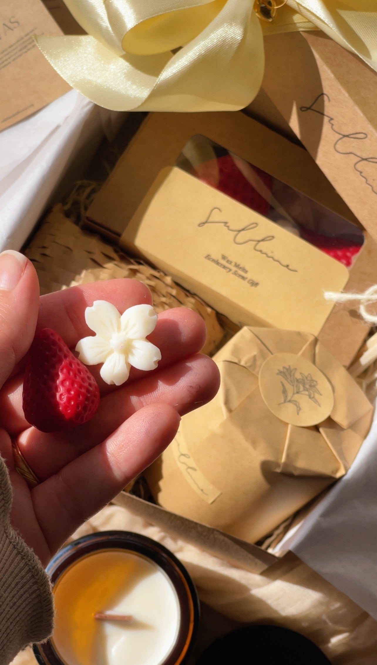 Coffret Best Sellers - Wax Melts, Vela Perfumada e Vela Decorativa Coração de Lã