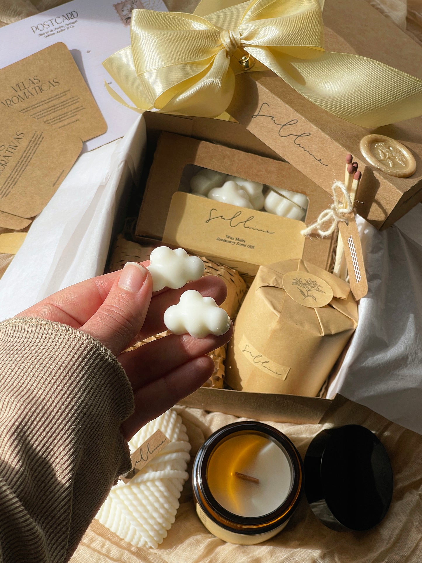 Coffret Best Sellers - Wax Melts, Vela Perfumada e Vela Decorativa Coração de Lã