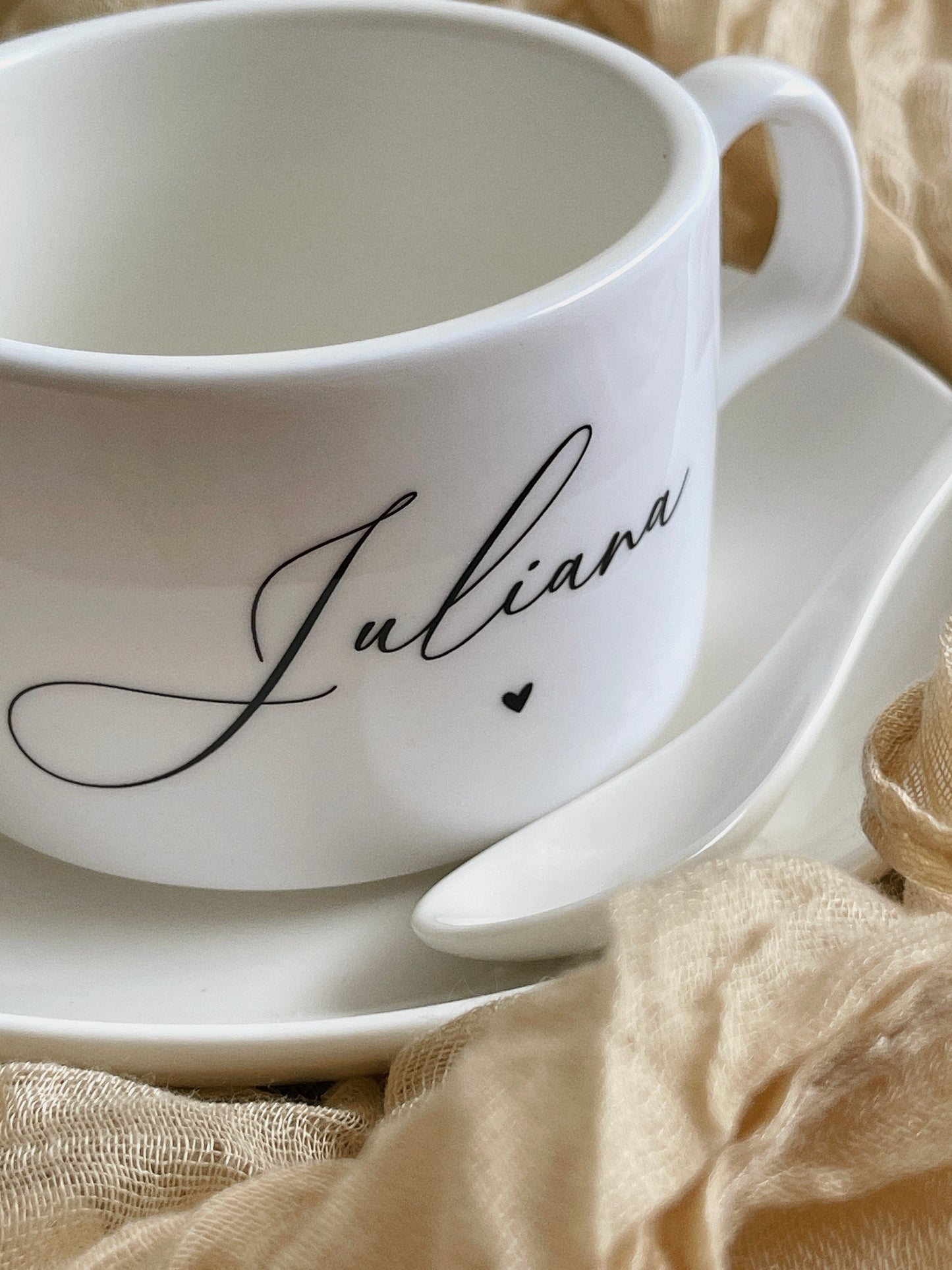 Conjunto de Chávena Personalizada - Nome, Coração e Frase