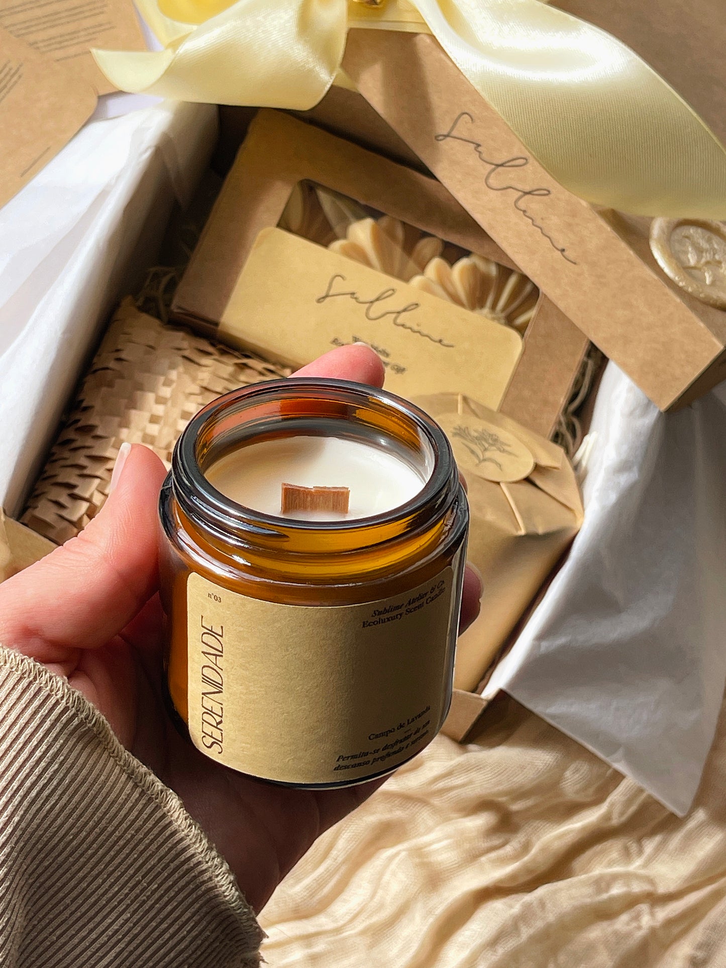 Coffret Best Sellers - Wax Melts, Vela Perfumada e Vela Decorativa Coração de Lã