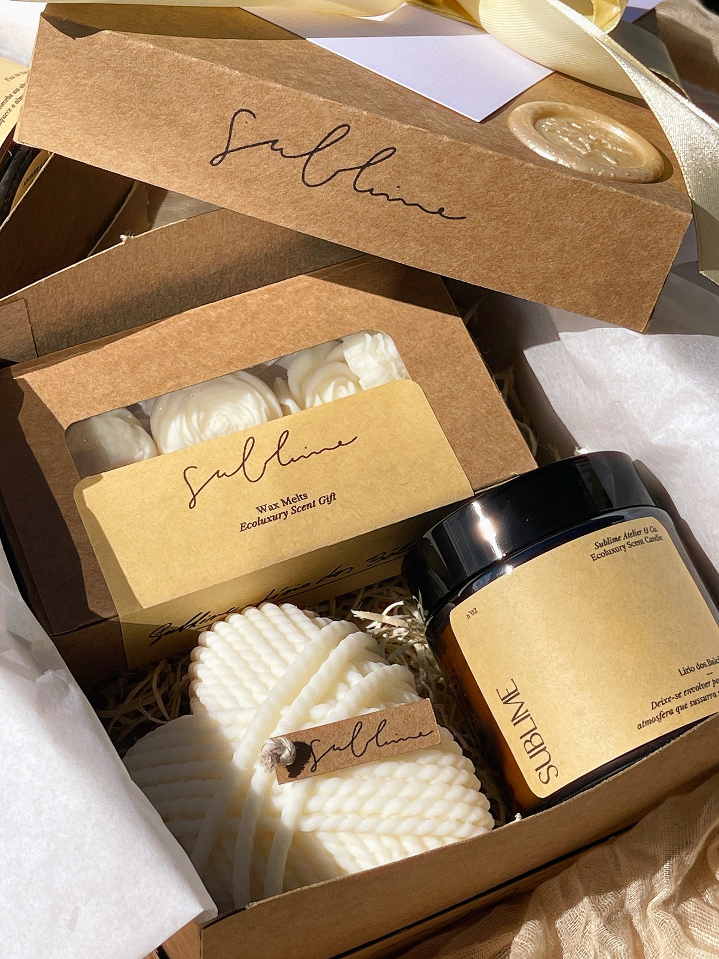 Coffret Best Sellers - Wax Melts, Vela Perfumada e Vela Decorativa Coração de Lã