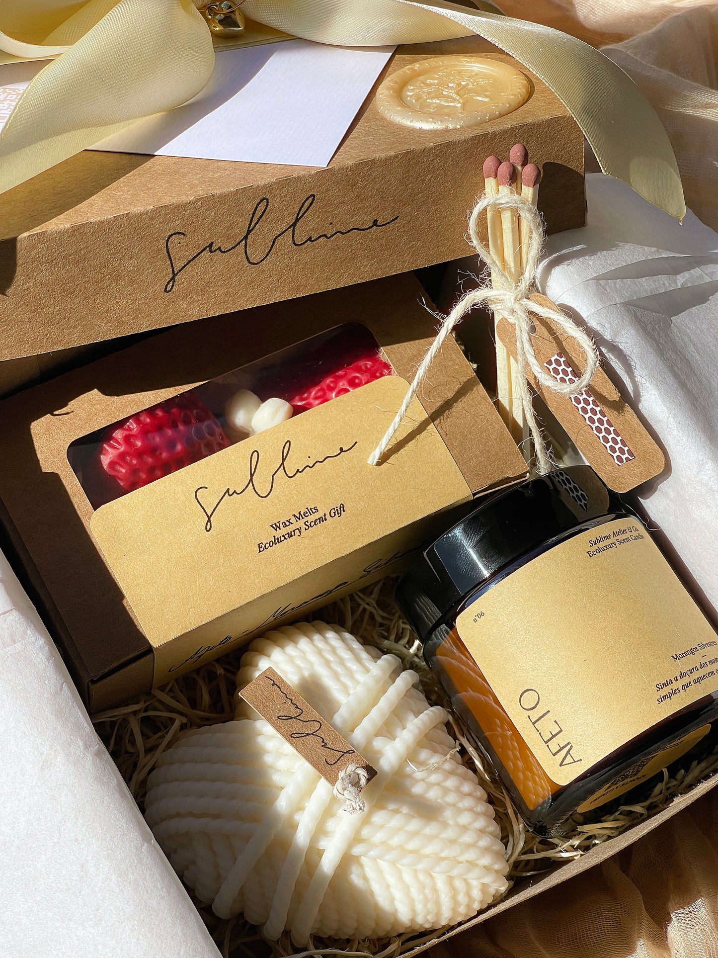 Coffret Best Sellers - Wax Melts, Vela Perfumada e Vela Decorativa Coração de Lã