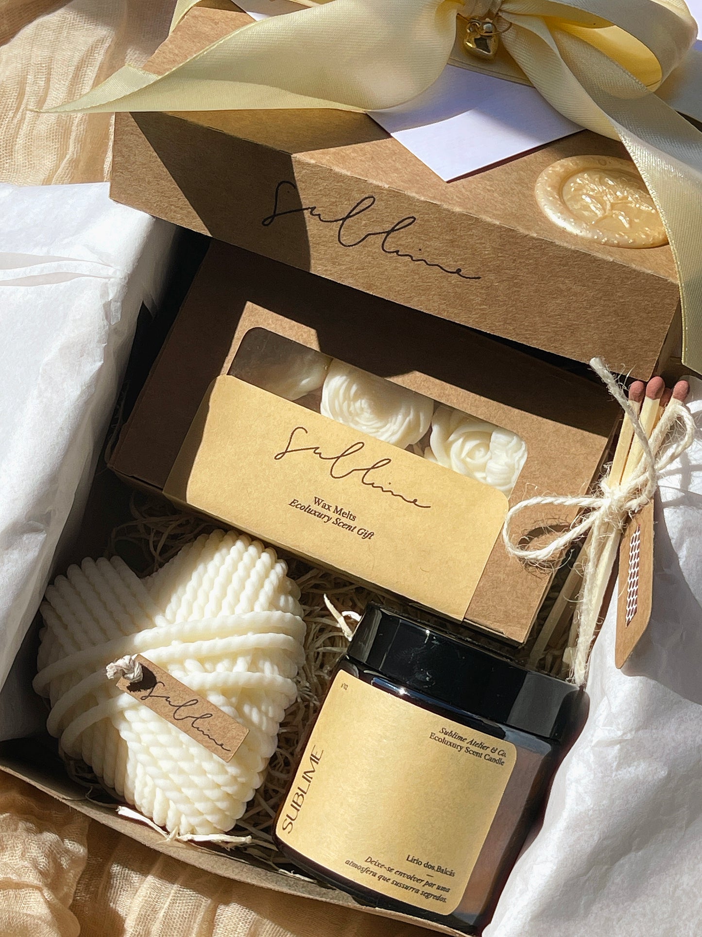Coffret Best Sellers - Wax Melts, Vela Perfumada e Vela Decorativa Coração de Lã