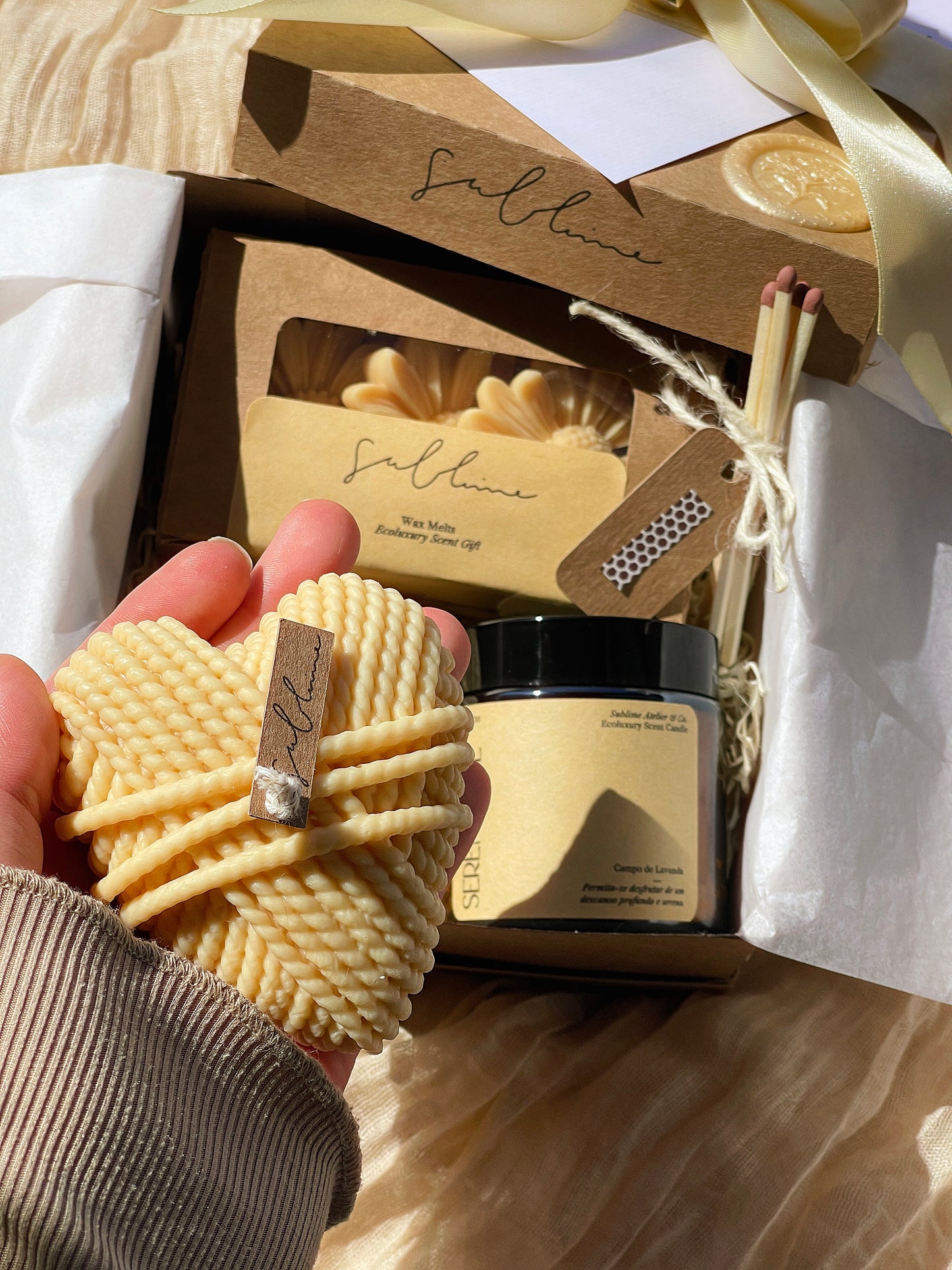 Coffret Best Sellers - Wax Melts, Vela Perfumada e Vela Decorativa Coração de Lã