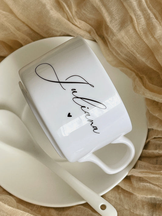 Conjunto de Chávena Personalizada - Nome, Coração e Frase