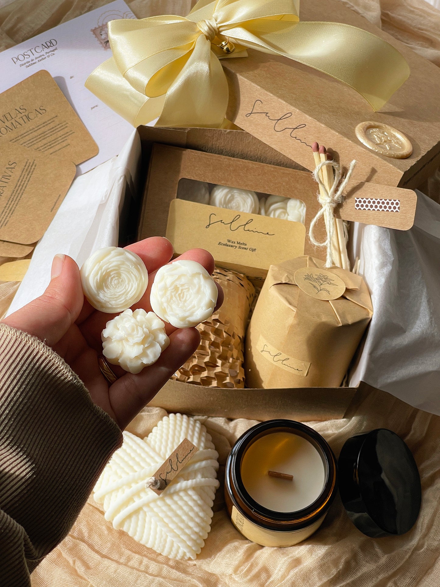 Coffret Best Sellers - Wax Melts, Vela Perfumada e Vela Decorativa Coração de Lã
