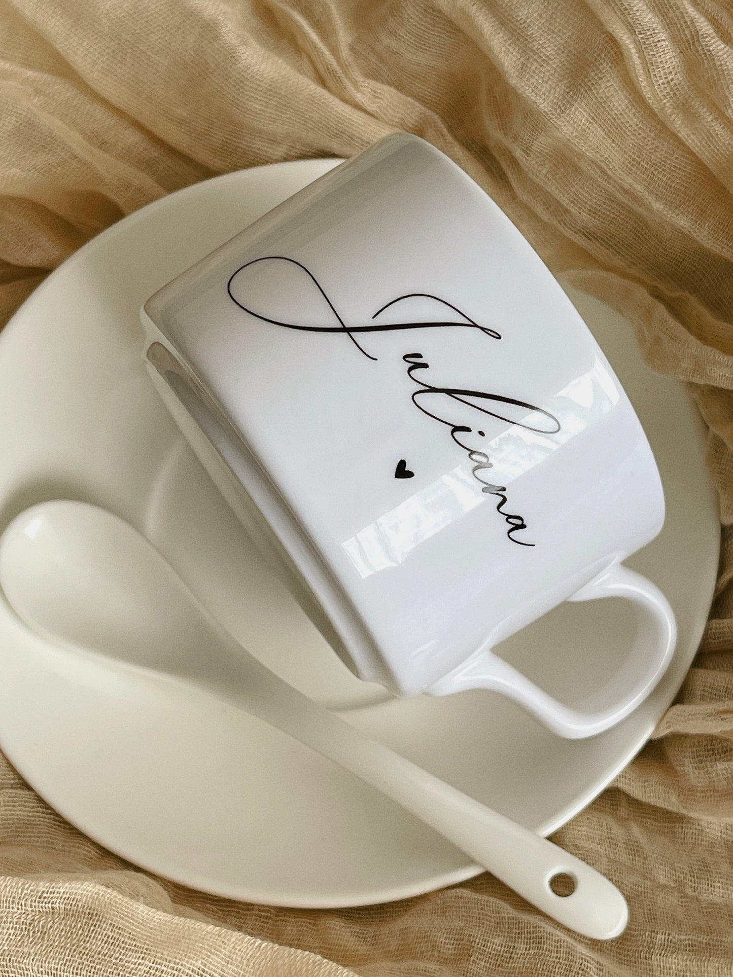 Conjunto de Chávena Personalizada - Nome, Coração e Frase