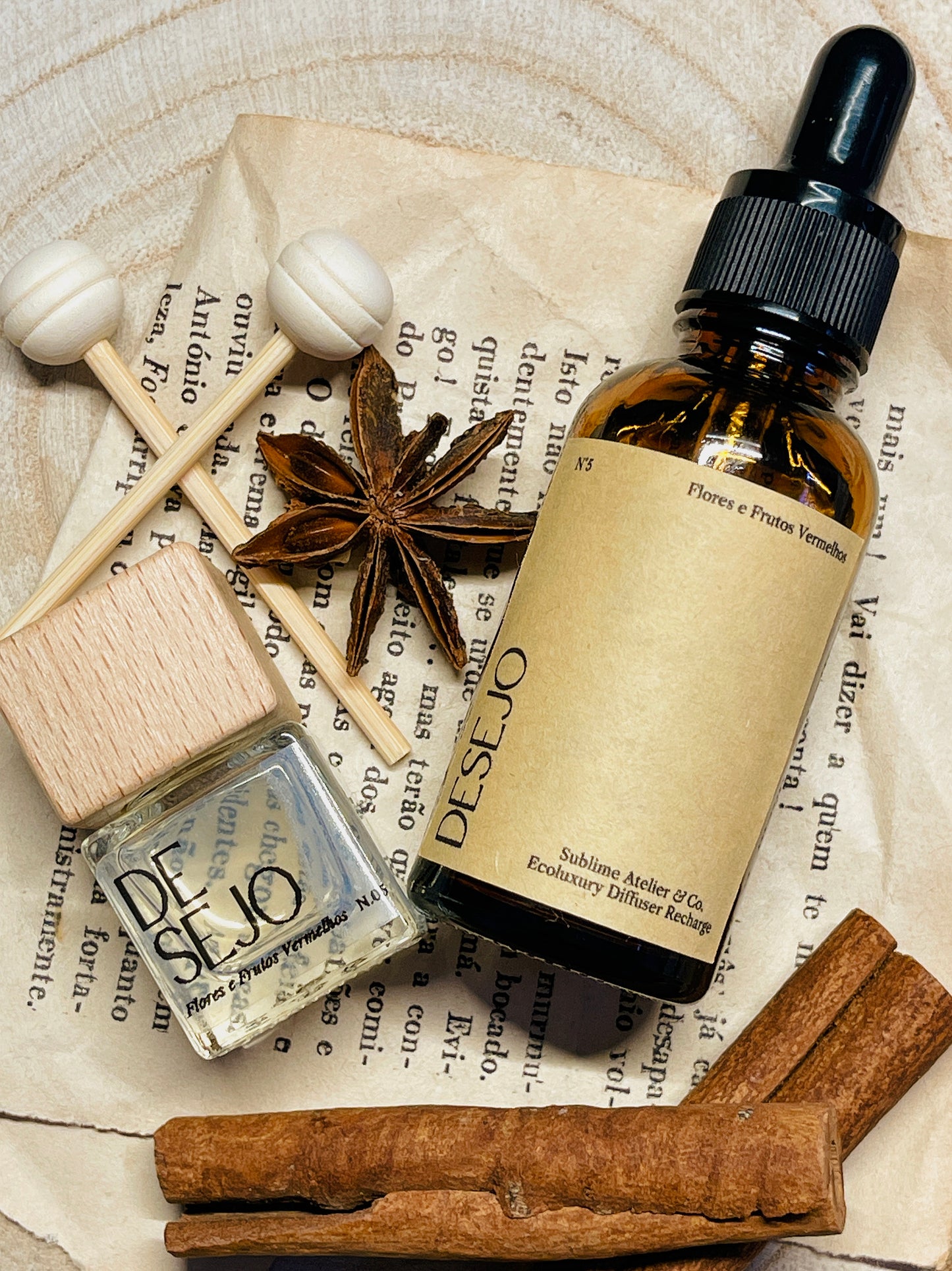 Coffret Aromático para Carro – Difusor de Varetas, Refil e Perfume de Ambiente | n°05 Desejo - Flores e Frutos Vermelhos