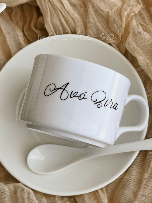 Conjunto de Chávena Personalizada Nome e Ilustração Autoral