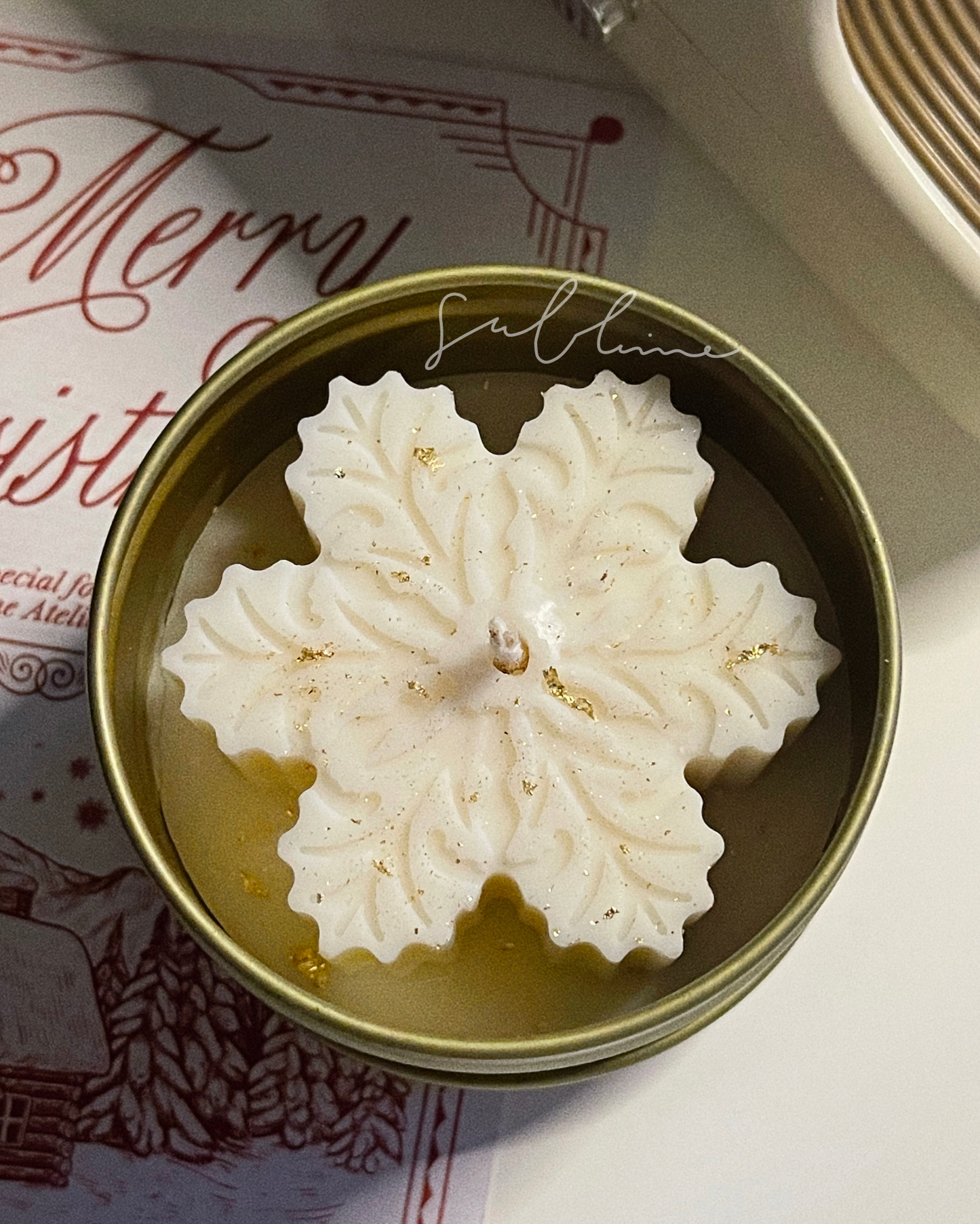 Vela Aromática Floco de Neve Dourado - Biscoitos de Natal