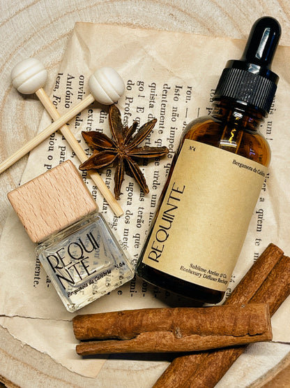 Coffret Aromático para Carro – Difusor de Varetas, Refil e Perfume de Ambiente | n°04 Requinte - Bergamota da Calábria