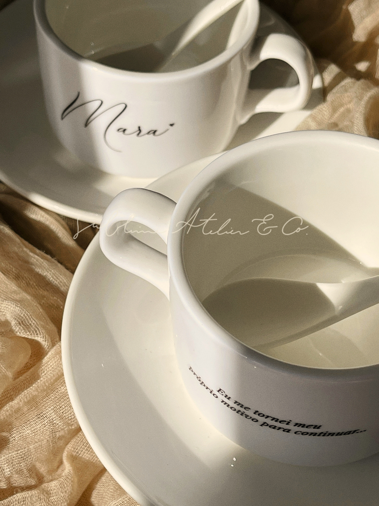 Conjunto de Chávena Personalizada - Nome, Coração e Frase