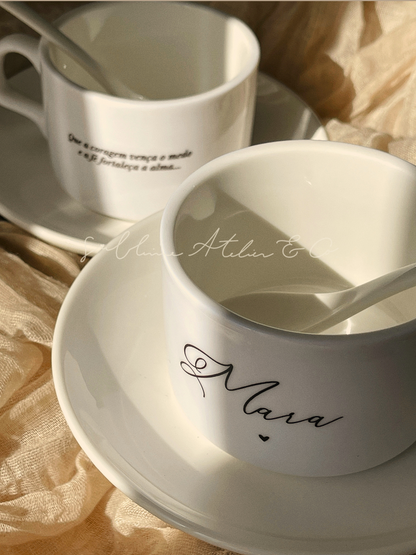 Conjunto de Chávena Personalizada - Nome, Coração e Frase