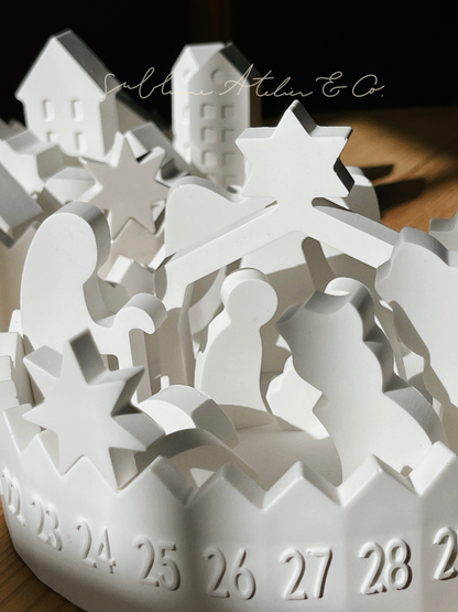 Presépio de Natal com Calendário do Advento ou Vilarejo de Natal