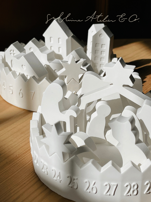 Presépio de Natal com Calendário do Advento ou Vilarejo de Natal